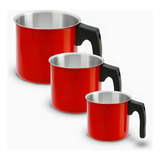 Conjunto Canecao Leiteira Fervedor Color 3 Peças 12 14 16 Cor Vermelho