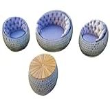 Conjunto Canoa Sofa Poltronas E Mesa Corda Náutica Prata