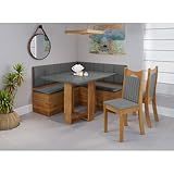 Conjunto Canto Com Mesa Retangular America Com 2 Cadeiras Dalas Mel Cinza Brilho Grafite