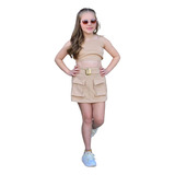 Conjunto Cargo Juvenil Menina Cropped E Short Saia 10 Ao 16