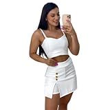Conjunto Carina Cropped Alcinha E Short Saia Botões Cor Branco Tamanho M