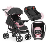Conjunto Carrinho De Bebê Travel System Com Base Rosa Tutti