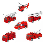 Conjunto Carrinho De Brinquedo Friccao Bombeiro 6 Pcs