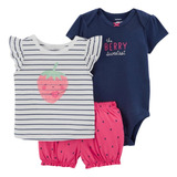 Conjunto Carters 3 Peças Blusa Short Body Bebê Menina