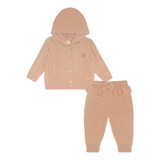 Conjunto Casaquinho C Capuz E Calca Tricot Rosé Mini Co