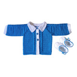 Conjunto Casaquinho Lã Croche Bebe Azul