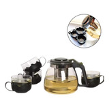 Conjunto Chaleira Infusor Chá Inox 4 Xicaras Vidro Bule 1l
