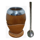 Conjunto Chimarrão Cuia Coquinho Couro Uruguaia Bomba Inox