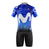 Conjunto Ciclismo Bermuda E Camisa Movistar Pro Tour Azul