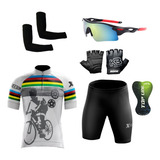 Conjunto Ciclismo Camisa E Bermuda Luvas óculos manguitos
