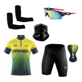 Conjunto Ciclismo Camisa E Bermuda óculos manguitos bandana