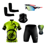 Conjunto Ciclismo Camisa E Bermuda óculos manguitos bandana