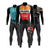 Conjunto Ciclismo Masculino Camisa Manga Longa Calça De Gel