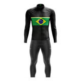 Conjunto Ciclismo Masculino Camisa Manga Longa Calça De Gel