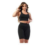 Conjunto Ciclista Top Bermuda Moda Fitness Feminina Mescla