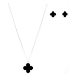 Conjunto Colar Brinco Trevo Banhado A Prata 925