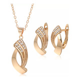Conjunto Colar E Brinco Banhado A Ouro Sofisticado