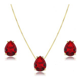 Conjunto Colar E Brinco Gota 8x10mm Ouro 18k 32 Cores