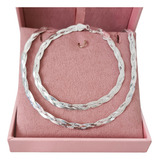 Conjunto Colar E Pulseira Trançada Prata 925 3 Fios 45 Cm