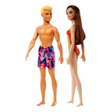 Conjunto Colecionável Casal Bonecos Praia Mattel Brinquedos Boneca Menina Barbie Morena Oriental Boneco Menino Ken Praia Loiro