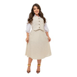 Conjunto Colete E Saia Midi Linho Misto Moda Evangelica