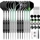 Conjunto Com 12 Dardos De Ponta De Metal 22 24 Gramas Dardos De Ponta De Aço Com Eixos De Alumínio Preto Verde Premium 50 Anéis De Vedação De Borracha Extras 6 Eixos De Nylon 24 Voos 12 Anéis De Mola 16 Protetores De Voos 1 Kit De Ferramentas