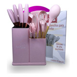 Conjunto Com 19 Utensílios Cozinha Silicone Concha Cor Cinza Cor Rosa