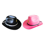 Conjunto Com 2 Chapeus Country Rodeio Infantil Rosa E Preto