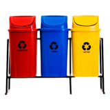 Conjunto Com 3 Lixeiras 60 Litros Para Coleta Seletiva Com Suporte Cor Cores
