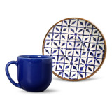 Conjunto Com 6 Xícaras De Café Com Pires Coup Asteca 521095 112ml Azul E Off White Porto Brasil