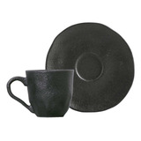 Conjunto Com 6 Xícaras De Café Com Pires Orgânico Carbon 120ml Cor Preto Porto Brasil