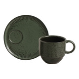 Conjunto Com 6 Xícaras De Chá Empilhável Com 6 Pires Linhas Greenery 230ml Verde Porto Brasil