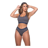 Conjunto Com Top Fio Fitness Nadador Ginástica Academia