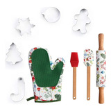 Conjunto Cook Natal 9 Peças Cortador Biscoitos Luva Pincel