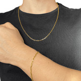 Conjunto Corrente Cordão Pulseira Folheado Ouro 18k