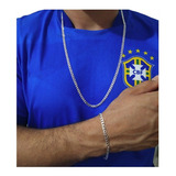 Conjunto Corrente E Pulseira Prata Masculina