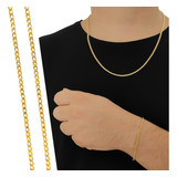 Conjunto Corrente Masculino Pulseira Aço Inox Banhado Ouro