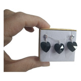 Conjunto Cristal Swarovski Coração Preto 1 4 Cm Prata 925