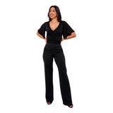 Conjunto Cropped E Calça Pantalona Estampada Não Amassa
