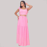 Conjunto Cropped E Saia Vestido Longo Festa Pronta Entrega
