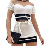 Conjunto Cropped E Short Saia Conjunto Canelado Bicolor Conjuntos Femininos Branco Único