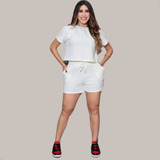 Conjunto Cropped Feminino E Short Curto Moletom Verão Casual