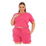 Conjunto Cropped Feminino E Shorts Curto Moletom Plus Size