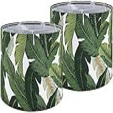 Conjunto De 2 Abajures Tropicais Abajures De Tambor De Linho Natural Com Estampa De Folhas Verdes 33 X 33 X 25 Cm Ideal Para Lâmpadas De Mesa E Chão Feito à Mão Decoração De Casa De Fazenda Montagem Necessária