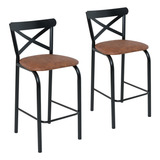 Conjunto De 2 Banquetas Alta Ciplafe Paris Tubo Preto Fosco Assento Caramelo