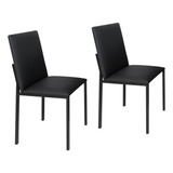 Conjunto De 2 Cadeiras Ciplafe Dubai Tubo Preto Fosco Cor Do Assento Linho Preto