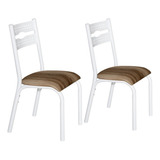Conjunto De 2 Cadeiras Ciplafe Luna Tubo Branco Assento Marrom claro Desenho Do Tecido Capuccino