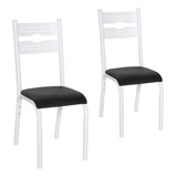 Conjunto De 2 Cadeiras Ciplafe Luna Tubo Branco Assento Preto Desenho Do Tecido Preto Liso