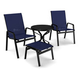 Conjunto De 2 Cadeiras Ripado Alumínio Preto Tela Azul