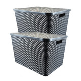 Conjunto De 2 Caixas Organizadoras De Plástico Rattan Simil De 40 Litros Arqpl Cor Preta